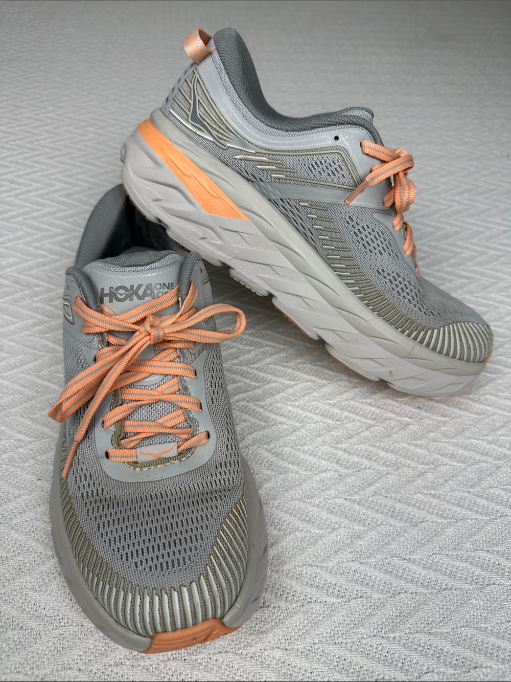 Hoka one one Women's Gray and Peach Athletic Running Shoes sneakers comfort